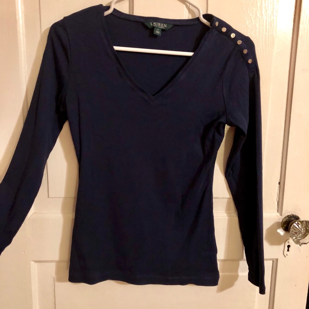 NWOT Lauren by Ralph Lauren navy blue v-neck shirt